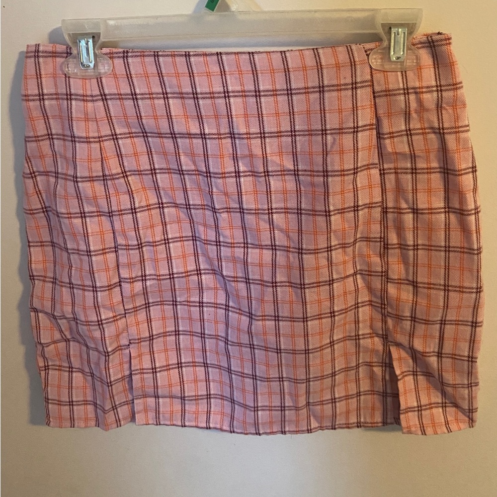 Pink and Orange/Burgundy Plaid Pencil Skirt